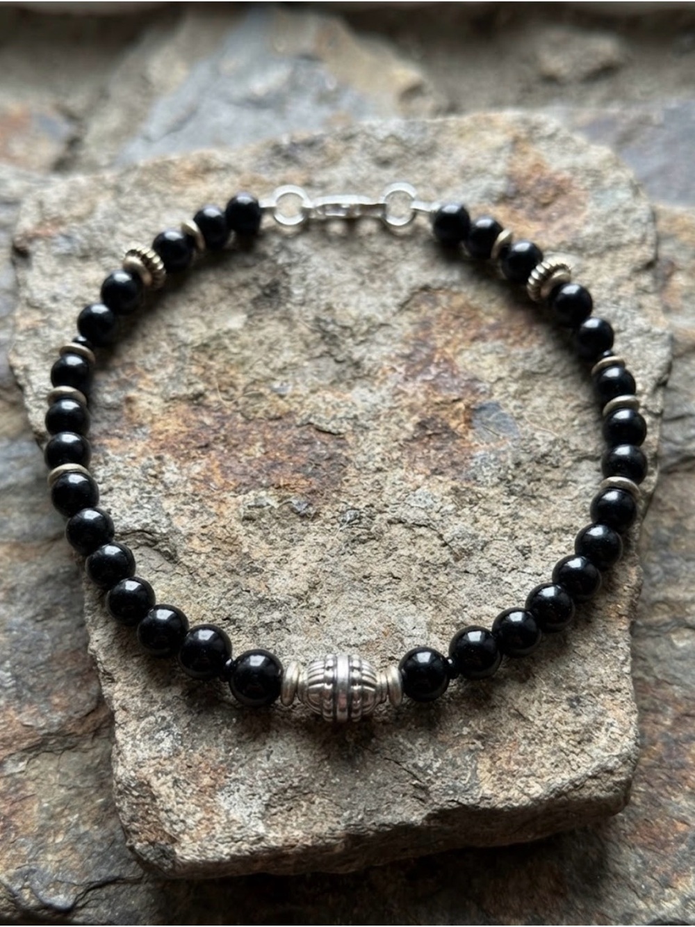 Black onyx Beaded Women's Bracelet with Silver Accent
